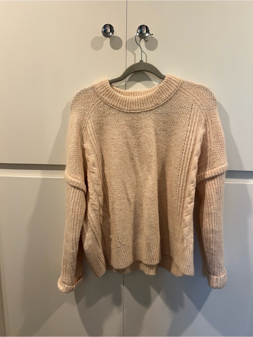 Madewell Blush Cable Crewneck Sweater